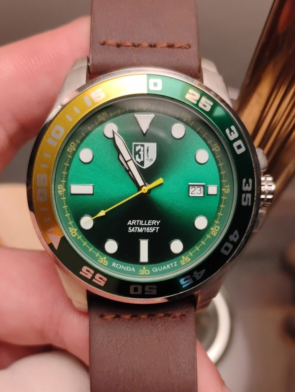 Men's Green Dial Leather Strap Watch